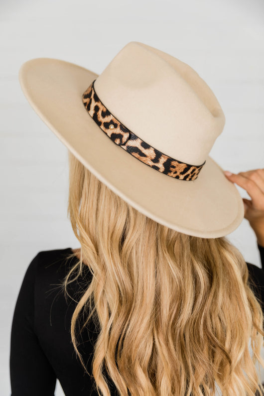 Never Alone Wide Brim Fedora Hat Beige