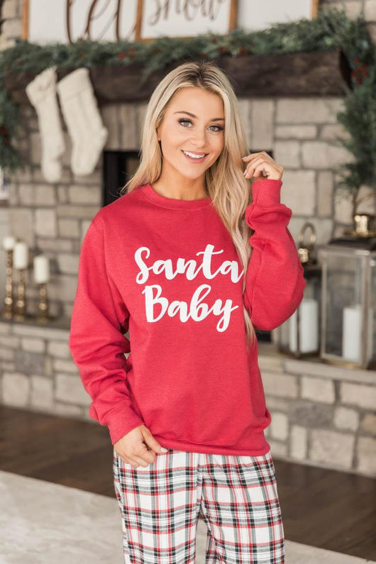 Santa Baby Graphic Heather Red Sweatshirt