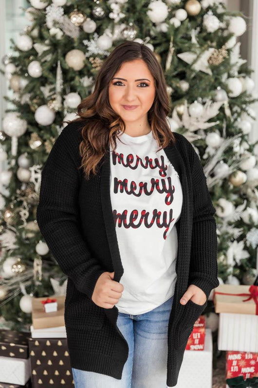 Plaid Merry Merry Merry Graphic White Tee