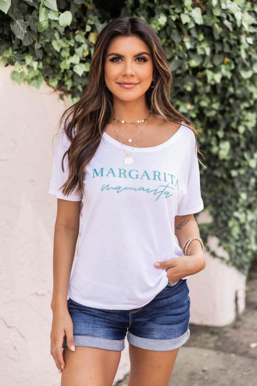 Margarita Mamacita White Graphic Slouchy Tee