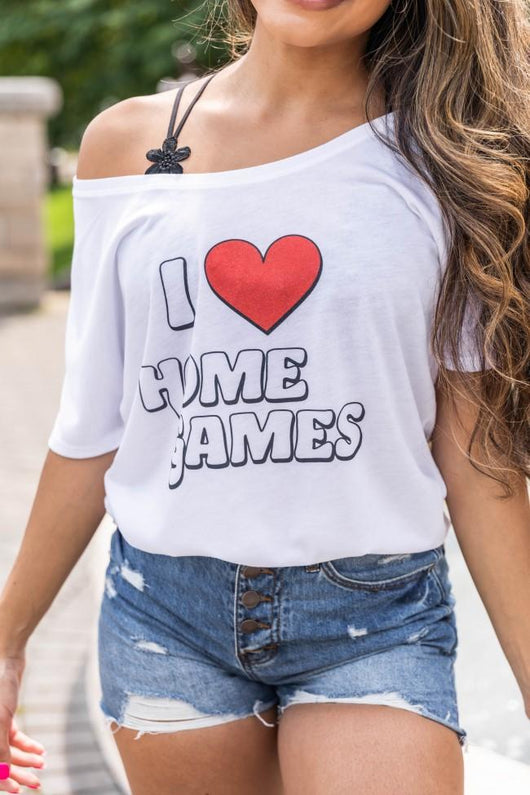 I Heart Home Games White Graphic Slouchy Tee