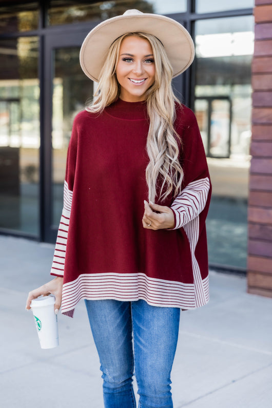 Everything You Need Red Striped Poncho