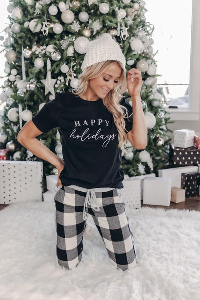 Happy Holidays Script Black Graphic Tee