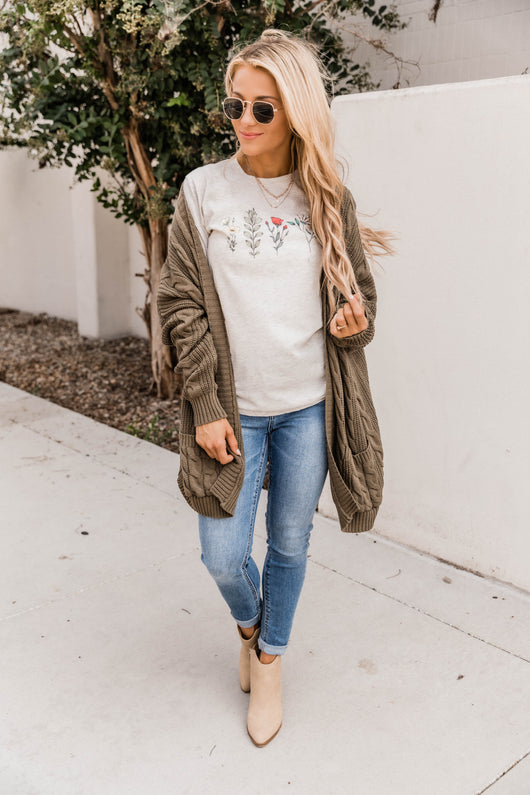 Flowers Graphic Heather Natural Tee