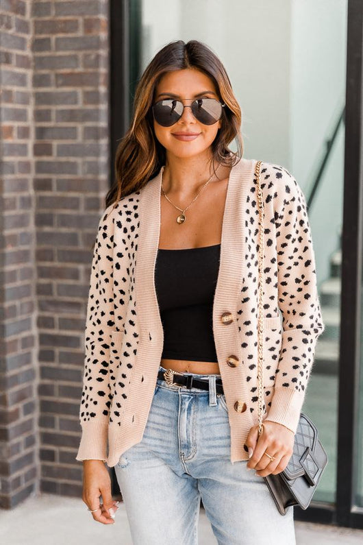 Leave A Note Tan Spotted Cropped Cardigan