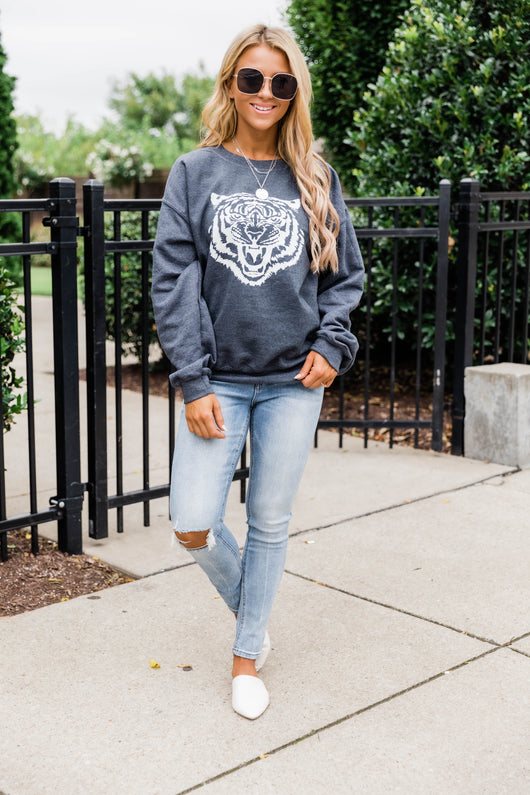 White Tiger Dark Heather Graphic Sweatshirt