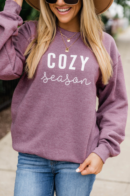 Cozy Season Dark Maroon Graphic Sweatshirt