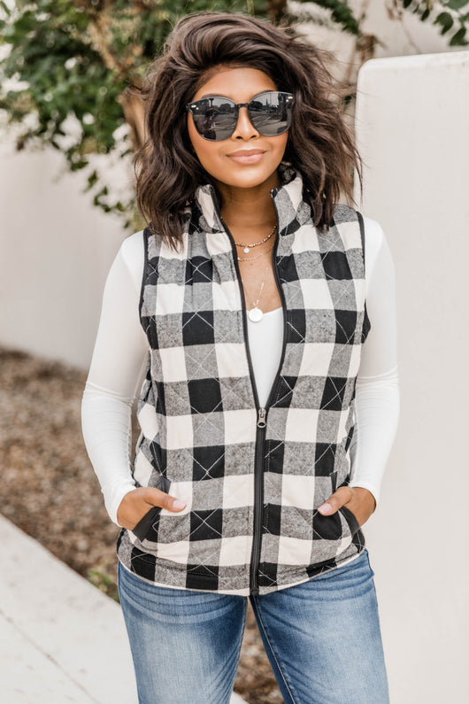Let's Go Falling In Love White Plaid Vest