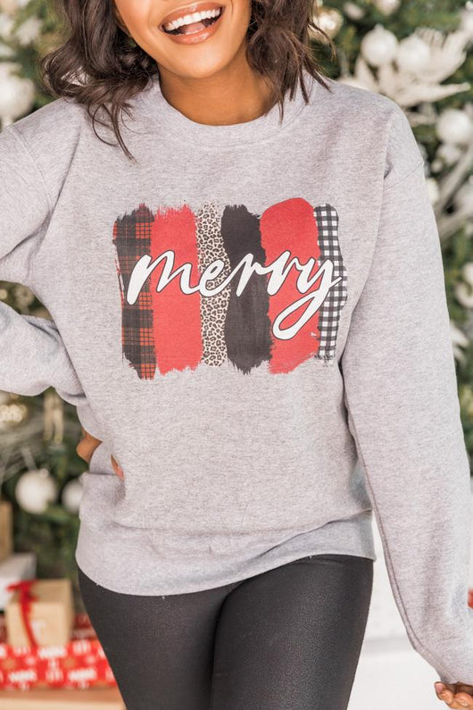 Merry Stripes Graphic Grey Sweatshirt