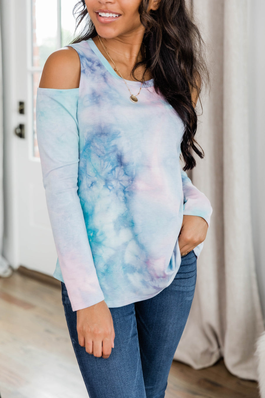 Won't Slow Down Cold Shoulder Tie Dye Blouse FINAL SALE