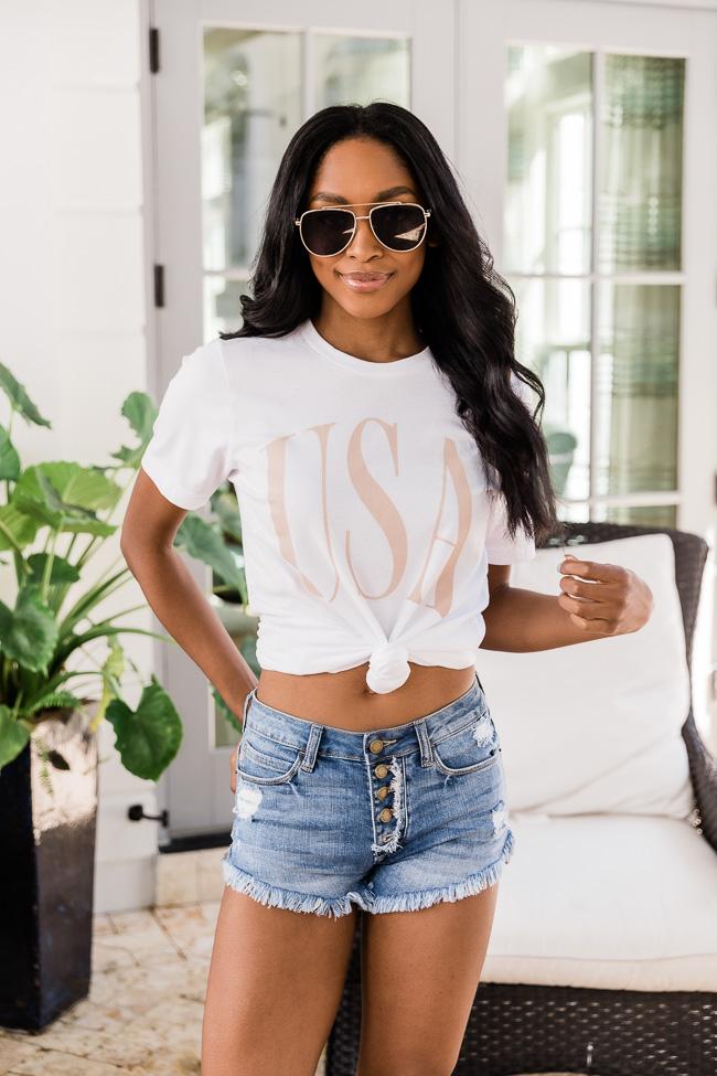 USA Varsity Graphic White Tee