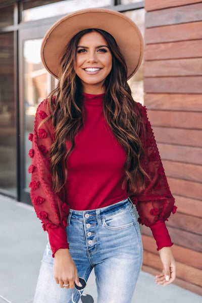 Queen Of The Night Mock Neck Burgundy Bodysuit