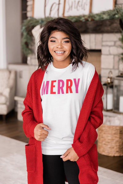 Colorful Merry Graphic White Tee