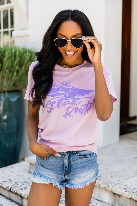 Take The Scenic Route Lilac Graphic Tee