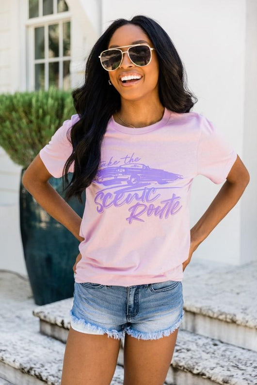 Take The Scenic Route Lilac Graphic Tee