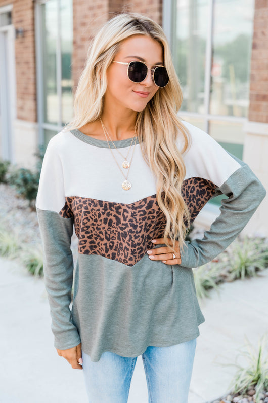 Listen To Your Soul Animal Print Blouse Olive