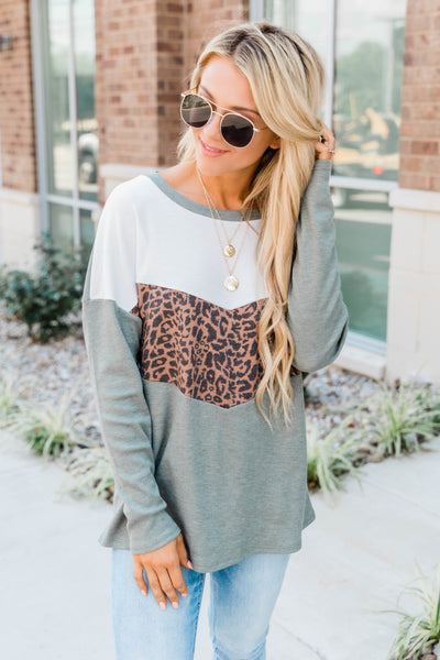 Listen To Your Soul Animal Print Blouse Olive