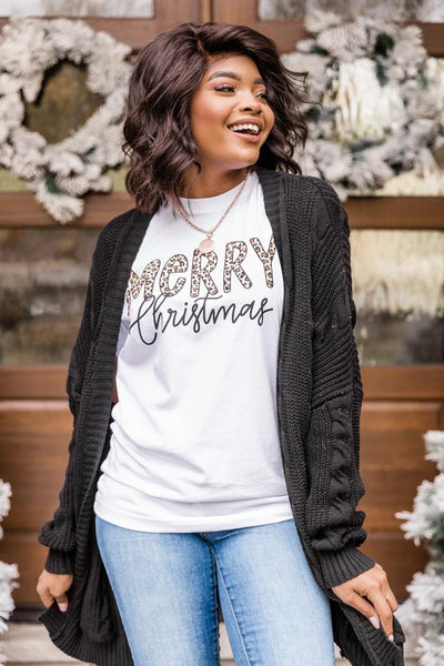 Merry Christmas Animal Print Graphic white Tee