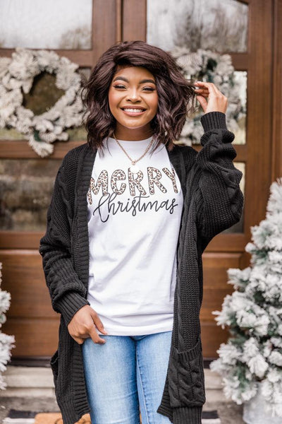 Merry Christmas Animal Print Graphic white Tee