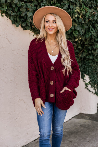 Sundown Awaits Knit Burgundy Cardigan