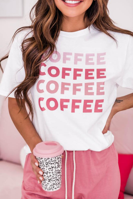 Coffee Pink Ombre White Graphic Tee