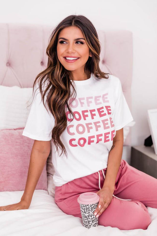 Coffee Pink Ombre White Graphic Tee