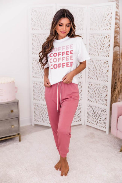 Coffee Pink Ombre White Graphic Tee