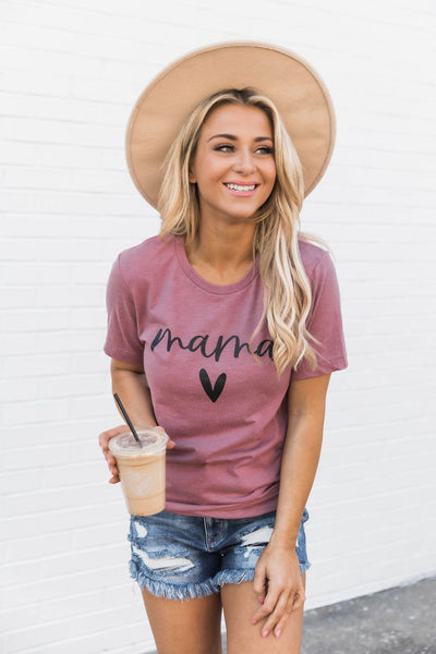 Mama Script Black With Heart Tee Mauve
