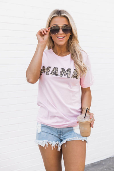 Mama Animal Print Tee Pink