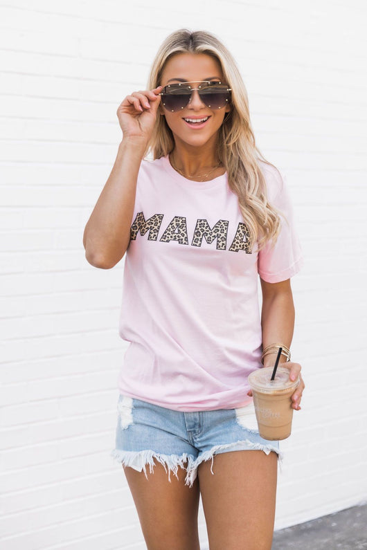 Mama Animal Print Tee Pink