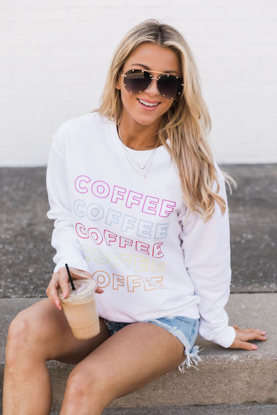 Rainbow Coffee White Sweatshirt