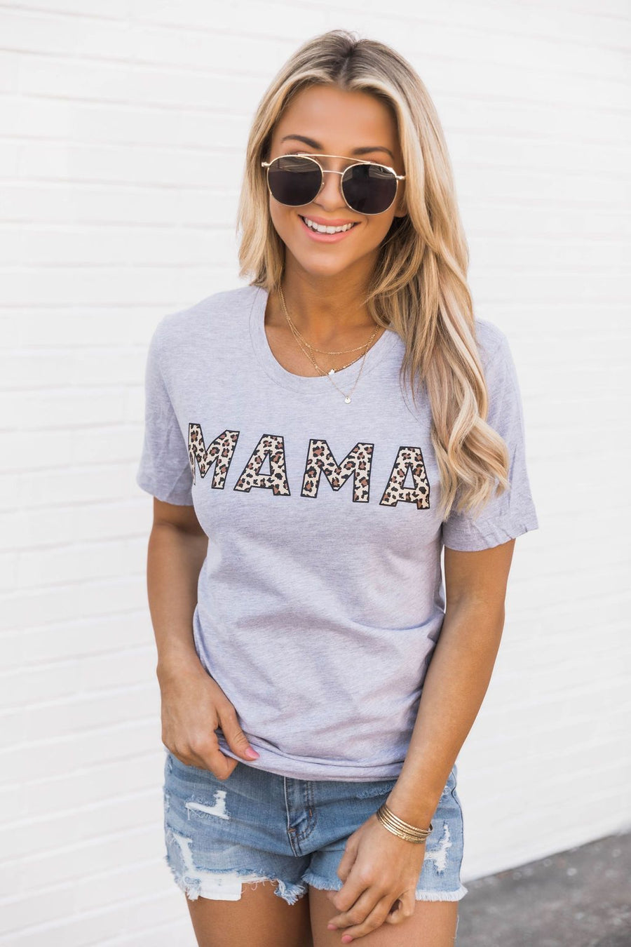 Mama Animal Print Tee Grey