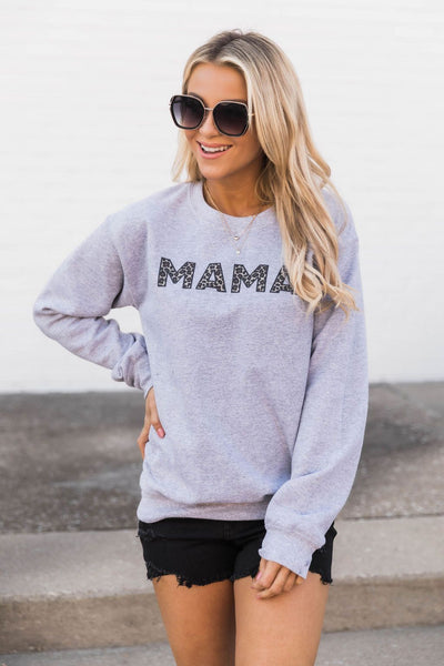 Mama Animal Print Sweatshirt Grey