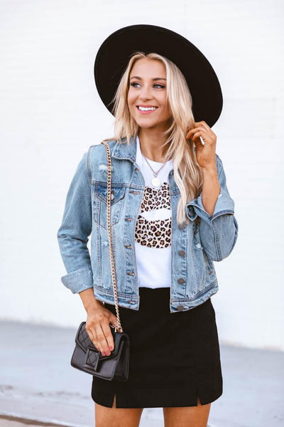 Animal Print Kiss Me Lips White Graphic Tee