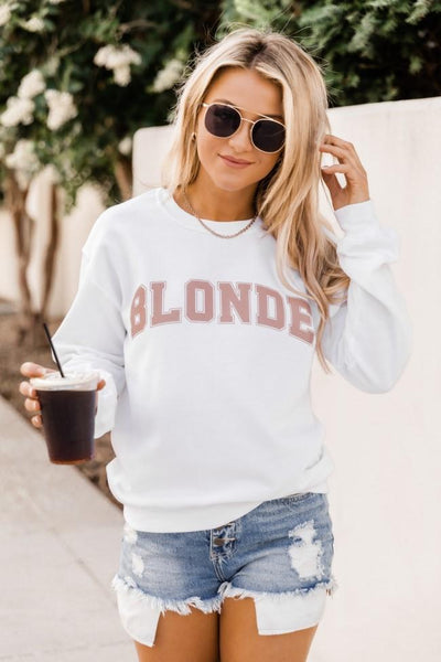 Blonde Varsity Graphic White Sweatshirt
