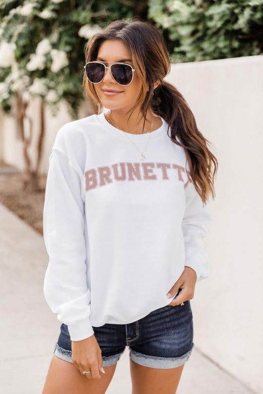Brunette Varsity Graphic White Sweatshirt