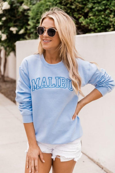 Malibu Embroidered Graphic Light Blue Sweatshirt