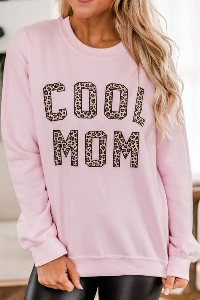 Cool Mom Animal Print Graphic Pink Sweatshirt