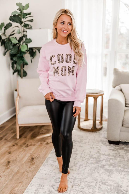 Cool Mom Animal Print Graphic Pink Sweatshirt