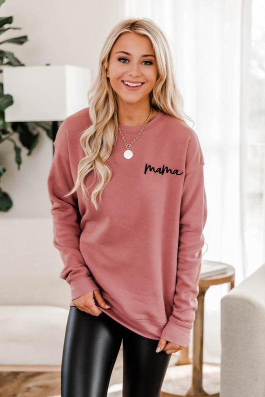Mama Embroidered Script Mauve Sweatshirt