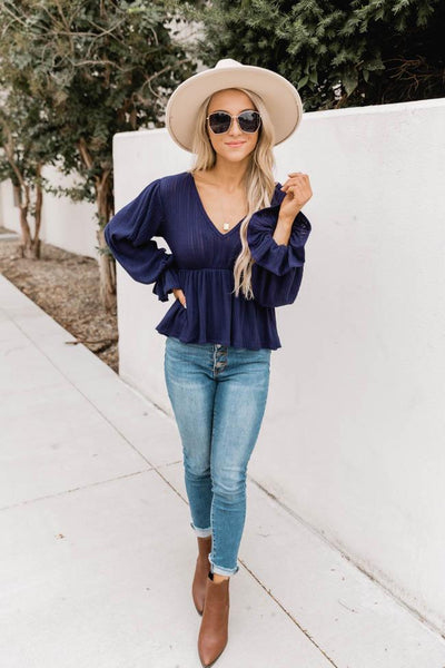 It's All Because Of You Navy Blouse