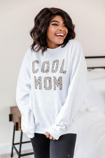 Cool Mom Animal Print Graphic Ash Sweatshirt