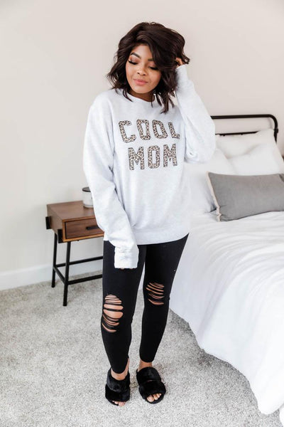 Cool Mom Animal Print Graphic Ash Sweatshirt