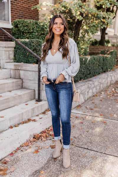It's All Because Of You Grey Blouse