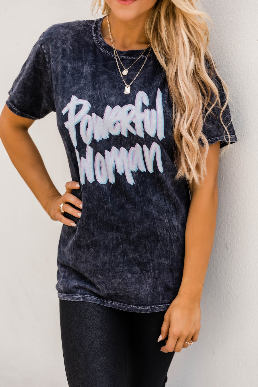 Powerful Woman Graphic Mineral Black Tee