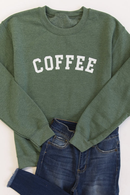 Coffee Varsity Heather Green Graphic Sweatshirt