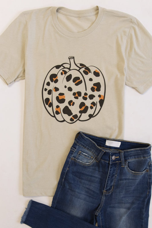 Leopard Pumpkin Graphic Heather Dust Tee