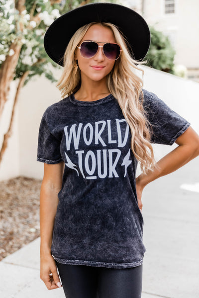 World Tour Graphic Mineral Black Tee