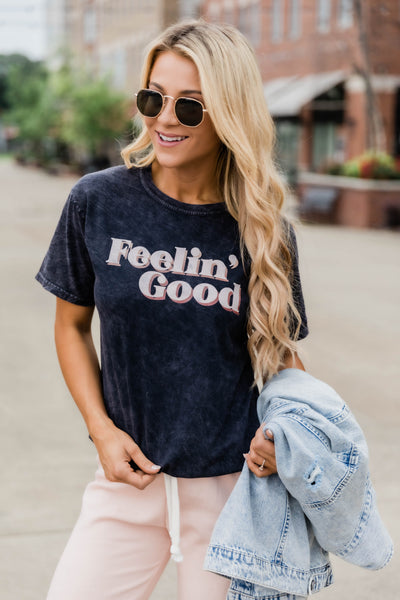 Feeling Good Graphic Mineral Black Tee
