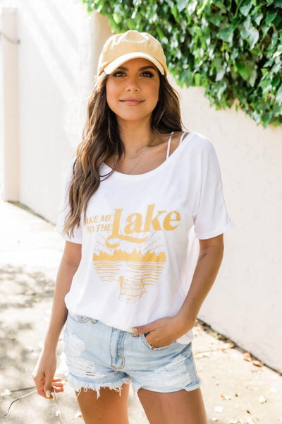 Take Me To The Lake White Graphic Slouchy Tee